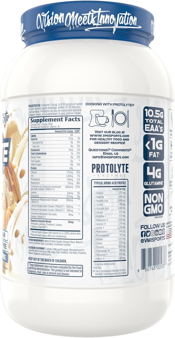 VMI Sports | ProtoLyte Whey Isolate Protein Powder | Low Calorie Whey for Weight Loss and Muscle Gain | Digestive Enzymes | Non-GMO (1.6 lb, Vanilla Peanut Butter)