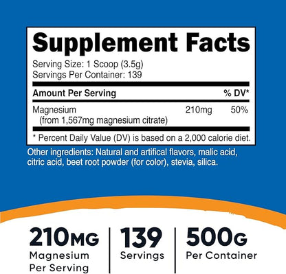 Nutricost Magnesium Citrate Powder (Raspberry Lemonade, 500 Gram)