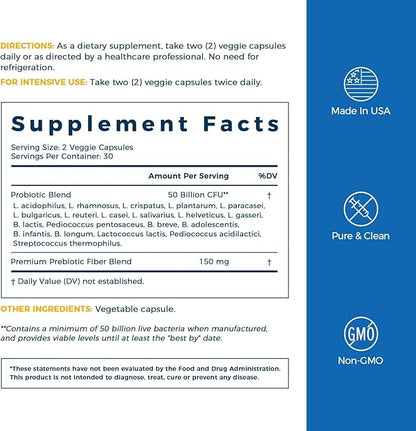 NewRhythm Probiotics 50 Billion CFU 20 Strains, 60 Veggie Capsules, Targeted Release Technology, Stomach Acid Resistant, No Need for Refrigeration, Non-GMO, Gluten Free