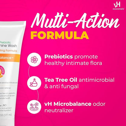 vH essentials, Ph Balanced Daily Feminine Wash, Tea Tree Oil & Prebiotic, 6 Fl Oz 54306 Clear (Pack of 2)