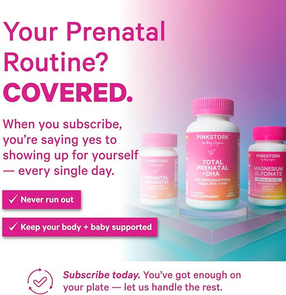Pink Stork Prenatal Probiotic for Women with 50 Billion CFU | Vitamin B6 & Prebiotics | Pregnancy Probiotics for Morning Sickness | Digestive, Immune, & Gut Health | Vegan & Gluten-Free | 30 Capsules