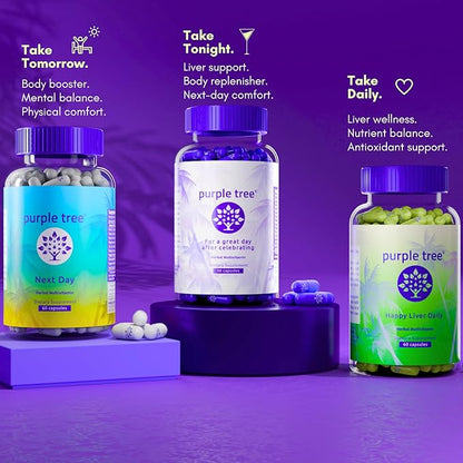 purple tree Post-Celebration Wellness Supplement | Liposomal Dihydromyricetin (DHM), L-Glutathione, Milk Thistle for Liver Support & Hydration | Electrolytes, B Vitamins, Willow Bark | 90 Pills