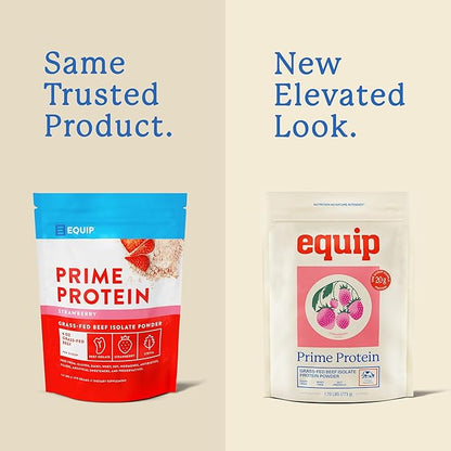 Equip Foods Prime Protein Powder | Clean, Grass Fed Beef Protein Powder | Carnivore Protein Isolate | Paleo, Keto Friendly | Gluten & Dairy Free | Helps Build & Repair Tissue | 30 Servings, Strawberry