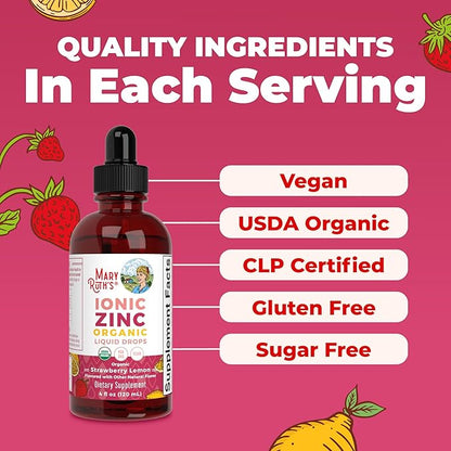 MaryRuth's Organic Liquid Zinc Supplement for Kids & Adults | Immune Support | Skin Health | Antioxidant | Cellular Metabolism | Zinc Sulfate | Vegan | Non-GMO | Sugar Free | Gluten Free | 4 oz