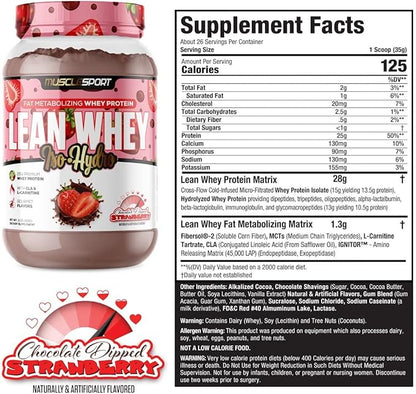 MuscleSport Lean Whey Revolution™, Whey Protein Isolate with Hydrolyzed Whey - Low Calorie, Low Carb, Low Fat, Incredible Flavors - 25g protein per scoop (2LB, Chocolate Dipped Strawberry)