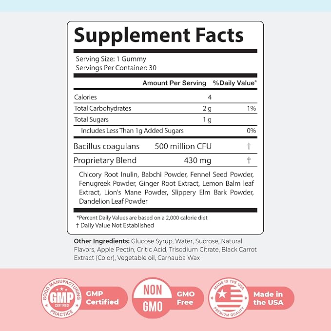 PrimeBiome Probiotic Gummies – Plant-Based Blend with Inulin, Lion’s Mane, Ginger & More– Non-GMO, No Stimulants, GMP Certified – 30 Gummies, 1 Month Supply