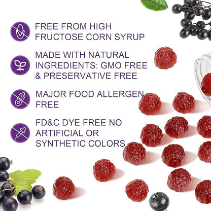 60 Gummies Sambucus Elderberry Gummies - Immune Support for Adults and kids 4+ 5 in 1 with Vitamin C, Zinc, Yeast β-glucan, Probiotics Complex, Nature Elderberry Supplement, Non-GMO, Gluten Free