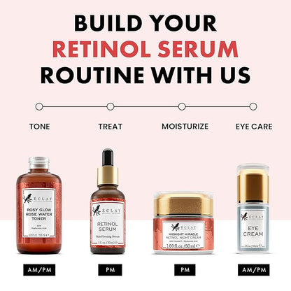 Eclat Skincare Renewing Retinol Serum for Face - Anti Aging Serum with Hyaluronic Acid & Aloe Vera – Hydrates and Improves the Signs of Aging (Fine Lines, Wrinkles & Dark Spots) 1 Fl Oz