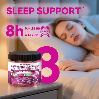 21 in 1 Magnesium Glycinate Gummy for Women with D3, K2, B6, B12, L-Theanine & Ashwagandha, 2500mg Magnesium Complex, Sleep Support, Vegan, Non-GMO,Third-Party Tested (60-Day Supply)