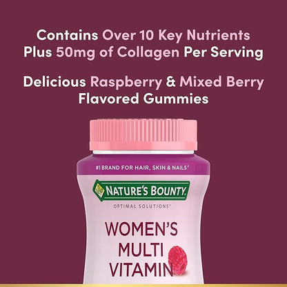 Nature's Bounty Optimal Solutions Women's Multivitamin, Immune and Cellular Energy Support, Bone Health, Raspberry Flavor, 80 Gummies, 40 Total Servings