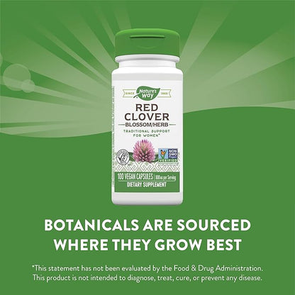 Nature's Way Red Clover Blossom Herb, Traditional Women's Health Support*, 800 mg per Serving, 100 Vegan Capsules (Pack of 2)