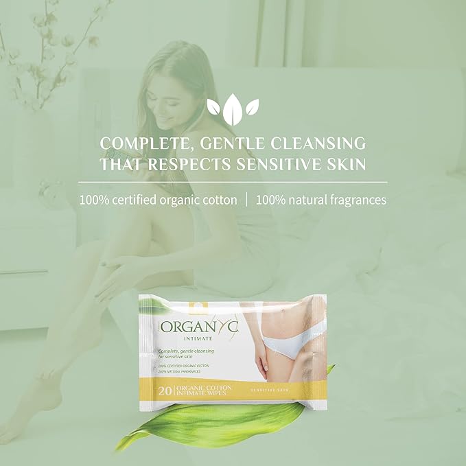 Organyc - 100% Organic Cotton Intimate Wet Wipes, No Parabens, Alcohol, or Chlorine -, White, 20 Count (Pack of 3) (ORGWW1A)