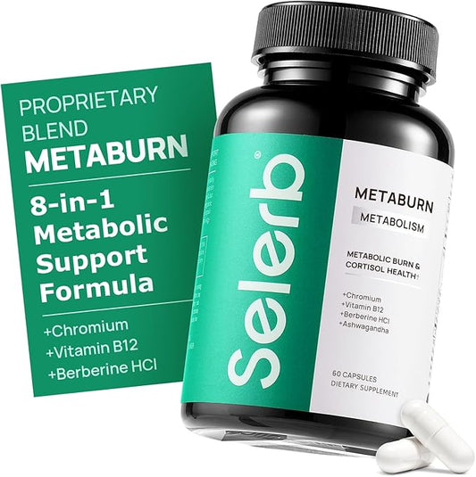Selerb Metaburn Weight Loss Pills for Women & Men - Appetite Suppressant & Fat Burner, Metabolism Support Weight Loss Supplement with Berberine, Chromium, Green Tea & B12-60 Capsules