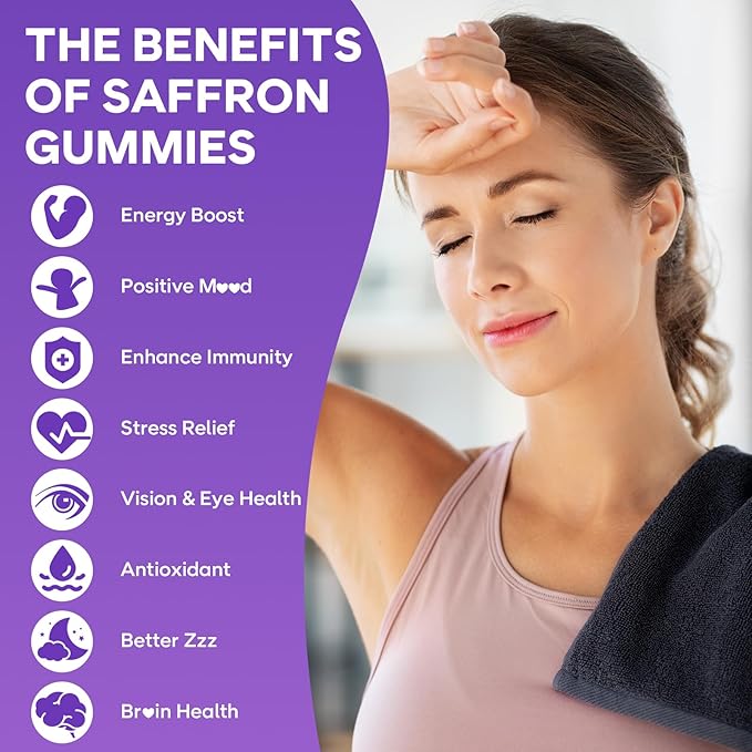 2 Pack Saffron Gummies for Kids & Adults, 10-in-1 Cortisol Supplement with Saffron 88.5mg, Vitamin D3, B6, Magnesium, Zinc, Ashwagandha, L-Theanine, St. John's Wort, for Emotions, Zzz, 120 Count