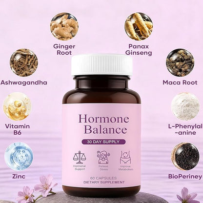 Hormonal Balance Supplements for Women - Weight Management for Menopause Relief, Support Mood & Energy, with Ashwagandha, Ginger Root, 60 Capsules