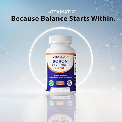 Vitamatic Chelated Boron (as Glycinate) 10mg 240 Tablets - Supports Hormone Balance, Bone Health & Connective Tissue- 2 Pack