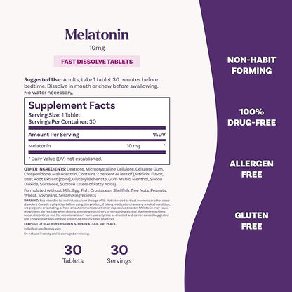 Natrol Melatonin 10mg Fast Dissolve Tablets - Strawberry Flavor, 30 Count, Sleep Support, Fast Dissolve Melatonin for Adults, 30-Day Supply
