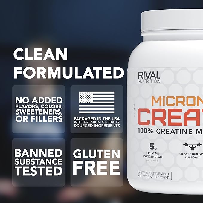 RIVAL NUTRITION Micronized Creatine I 100% Creatine Monohydrate Powder I 120 Servings I 5g Per Serving I Supports Muscle Performance, Lean Mass, and Cognitive Function | Unflavored I for Men & Women