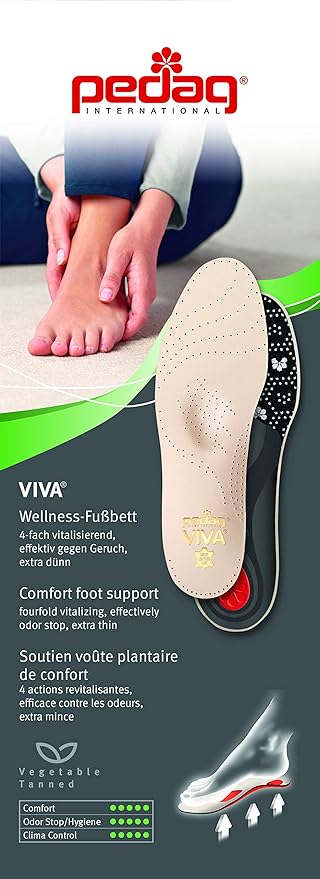 Pedag Viva | Leather Arch Support Inserts | Handmade in Germany | Plantar Fasciitis Relief | Heel Cushion | Activated Charcoal Odor Control | Metatarsal Support Pad | Tan | Women US 5/ EU 35
