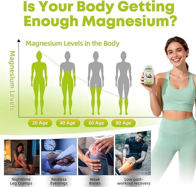 Triple Magnesium Complex Gummies for Women Men: Magnesium Glycinate Malate Taurate Supplements Support Sleep Mood Balanced Bones Muscle Health with CoQ10 Vta D3 Calcium, Sugar Free Vegan 30 Days