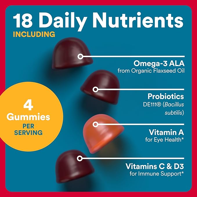 SmartyPants Multivitamin for Men, Organic Gummies: Probiotics, CoQ10, Methylfolate, Omega 3 (ALA), Vitamin D3, C, Vitamin B12, B6, A, K & Zinc for Immune Support, Biotin, 120 Gummies (30 Day Supply)