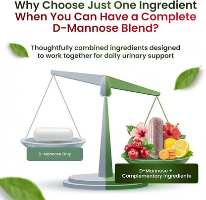 ForestLeaf D Mannose 1000mg Capsules - D-Mannose with Cranberry, Hibiscus & VIT C, Urinary Tract Health for Women and Men, Organic DMannose Pills for UTI, Urinary Health & Bladder Support 60 Capsules