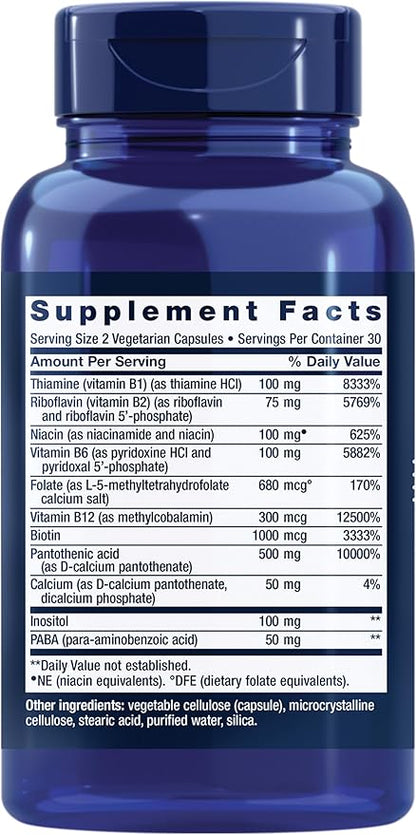 Life Extension BioActive Complete B-Complex, Heart, Brain and Nerve Support, Healthy Energy, Metabolism, Complete B Complex, 60 Vegetarian Capsules