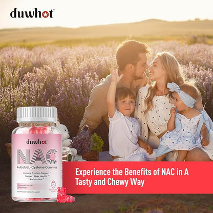 duwhot NAC Gummies 600mg, N Acetyl Cysteine Supplement NAC Chewable for Antioxidants & Immune Support, Lung & Liver Health, Natural Strawberry Flavor, 60ct