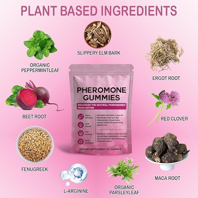 Pheromone Gummies for Women, Charisma & Confidence & Social Vibe,with Maca,Beetroot,Fenugreek,Slippery Elm,Parsley & L-Arginine, Sugar Free,Strawberry Flavor