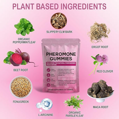 Pheromone Gummies for Women, Charisma & Confidence & Social Vibe,with Maca,Beetroot,Fenugreek,Slippery Elm,Parsley & L-Arginine, Sugar Free,Strawberry Flavor