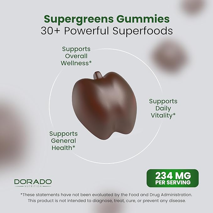 Supergreens Gummies (60 Count) Daily Greens Gummies- Greens Supplements with Raspberry Flavor- Superfood for Immunity Support for Adults - Third Party Tested, Vegan Safe & Made in USA