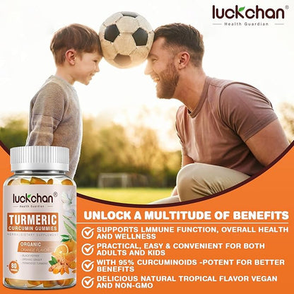 Turmeric Curcumin Gummies with Ginger & Black Pepper Herbal Supplement-240 Count for Adults and Kids, 2400mg - Tumeric Gummy Supplements Vegan, Organic, Gelatin-Free 3 Pack