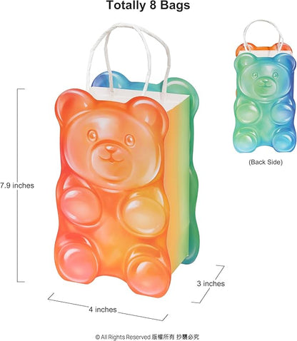 Cheerland Candyland Party Bags Gummy Candy Bear Decorations Party Favor Bag Supplies Treat Bags for Christmas Treat Kids Birthday Gift Bag Baby Shower Dessert for Colorful Bear Decoration 8 Pcs