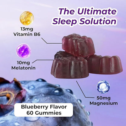 Divinity Nutra Sleep Gummy - 60 Count - Melatonin Gummies with Vitamin B, Magnesium for Men and Women, Blueberry Flavor