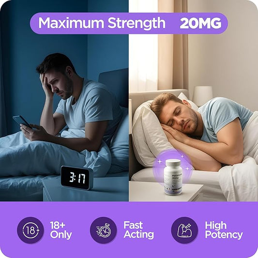 Balancebreens Melatonin 20mg Fast Dissolve Tablets - High Potency, Fast Acting, Natural Sleep Support – Sleep Aids for Adults – Non-Groggy, Drug-Free Formula – 120 Sleeping Pills