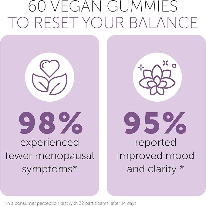 Menopause Supplements for Women | Menopause Gummy Vitamins | Relief for Hot Flashes, Night Sweats & Mood Swings | Helps Sleep Disruptions & Brain Function | 60 Vegan Gummies