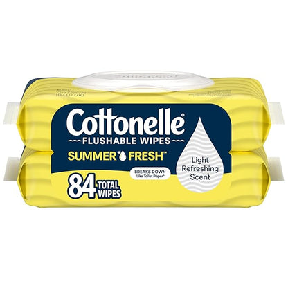 Cottonelle Summer Fresh Scented Flushable Wipes, 2 Flip-Top Packs, 42 Wet Wipes per Pack
