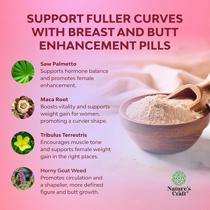 G-Curve Butt and Breast Growth Capsules - Horny Goat Weed Muira Puama & Maca Root for Butt Growth Support - Advanced Herbal Formula - Supports Bigger Butt & Bigger Breast - Easy to Swallow - 60 Count