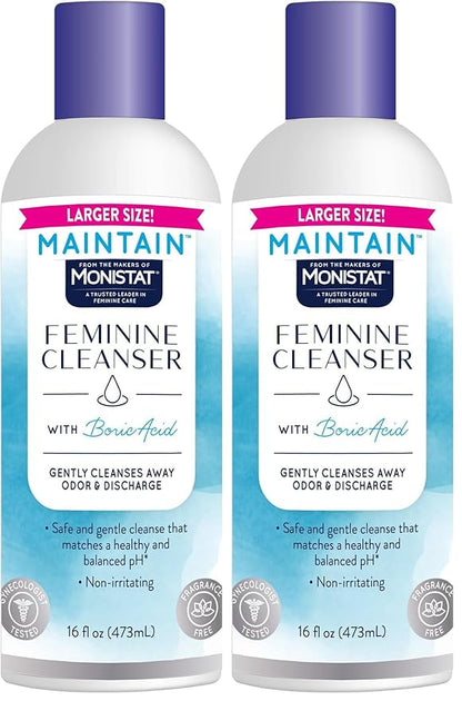 Monistat Boric Acid Feminine Wash, Fragrance-Free Intimate Wash for Women with Gentle pH-Balanced Formula, 16 Fl Oz (Pack of 2)