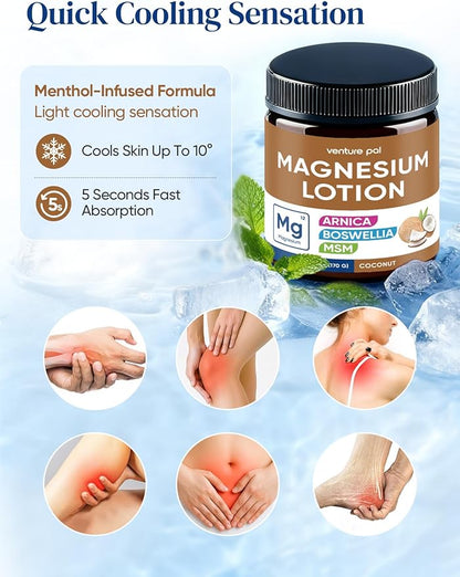 Magnesium Lotion with Arnica, MSM & Boswellia – Cooling Magnesium Cream – Lightweight Moisturizing Lotion for Legs & Feet – Safe for Kids – 6 fl oz
