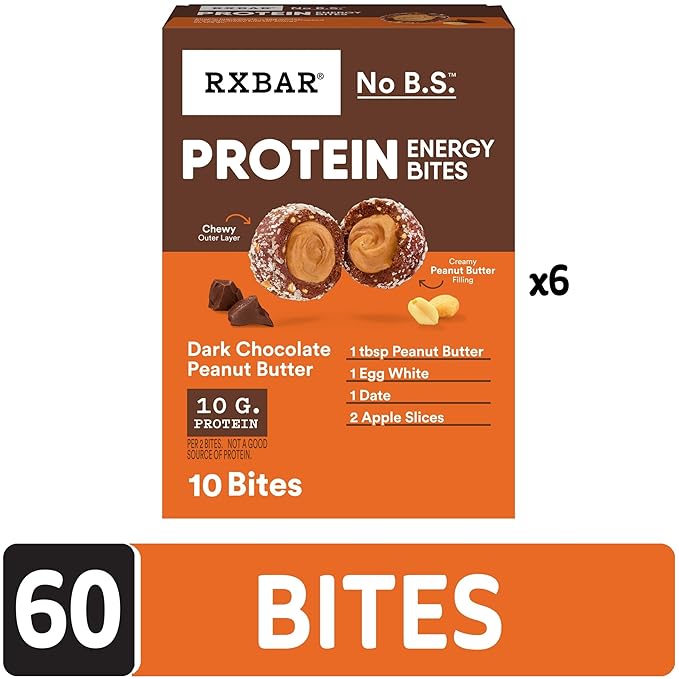 RXBAR Protein Energy Bites, Gluten Free Energy Snacks, Protein Snacks, Dark Chocolate Peanut Butter (60 Bites)