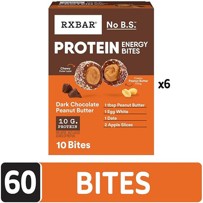 RXBAR Protein Energy Bites, Gluten Free Energy Snacks, Protein Snacks, Dark Chocolate Peanut Butter (60 Bites)
