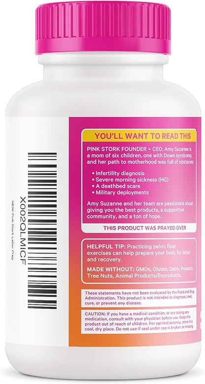Pink Stork Labor Prep Supplement – Evening Primrose Oil & Red Raspberry Leaf for Third Trimester, Gentle Labor & Postpartum Support, Pregnancy & Breastfeeding Safe, 60 Vegan Capsules