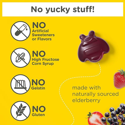 Zarbee's No Sugar Coating Elderberry Gummies for Kids, Daily Immune Support* Gummies with Vitamins C, D3 & Zinc to Support a Healthy Immune System*, No Artificial Flavors, Ages 2+, 60 ct
