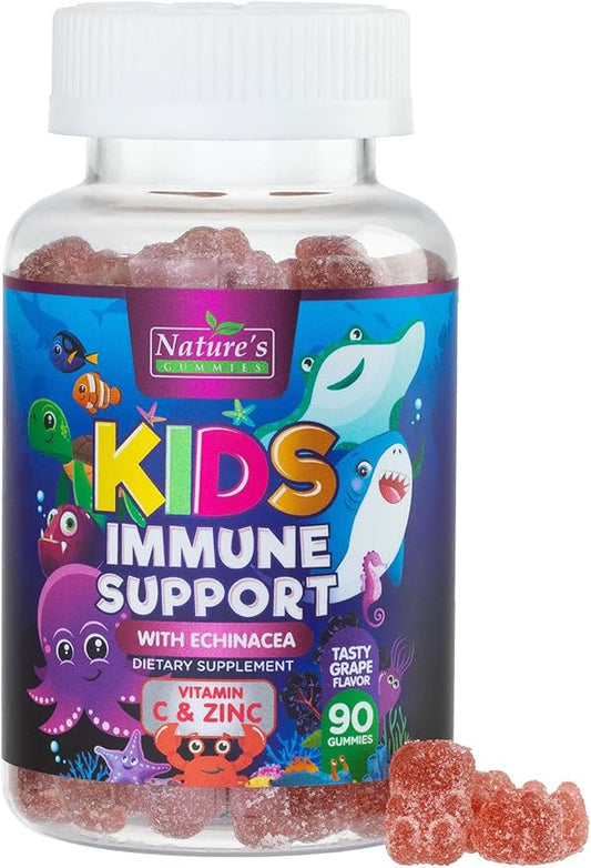 Kids Immune Support Supplement Gummies - Daily Childrens Vitamins C, Zinc & Echinacea - Gummy for Kids Immune Support, Ages 4 and Up, Natural Berry Flavor, Non-GMO, Gluten-Free & Vegan - 90 Gummies