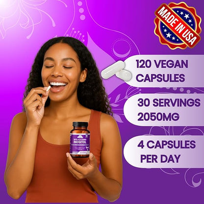 Myo-Inositol & D-Chiro Inositol 40:1 Supplement for Women – Hormone Balance, PCOS Support, Fertility & Ovary Health – with Folic Acid, Vitamin D3 & Ashwagandha – Non-GMO, Vegan, 120 Capsules