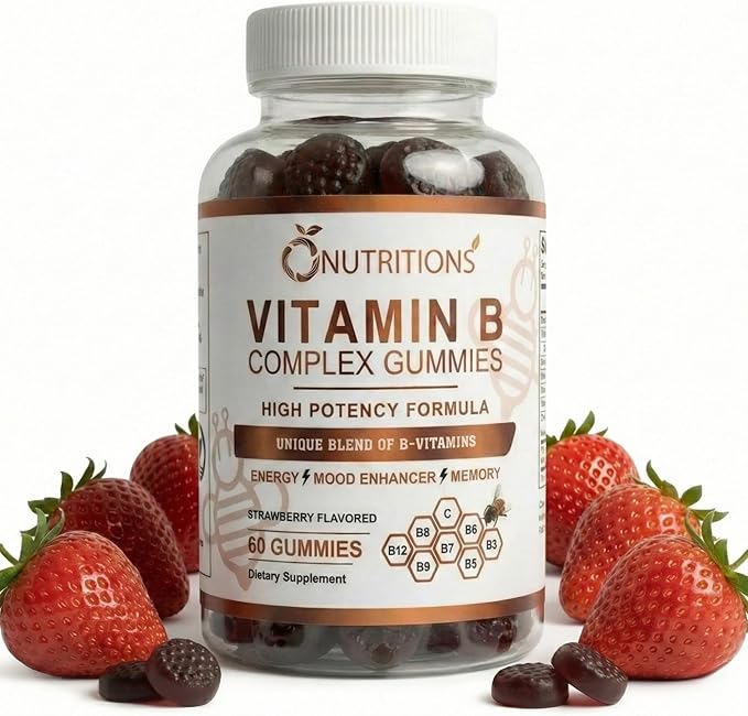 O NUTRITIONS Vitamin B Complex Gummies for Women & Men – High Potency B12 (833% DV) & Biotin – Energy, Mood & Metabolism Support – Vegan Strawberry Gummy Vitamins – 60 Gummies, 2-Month Supply