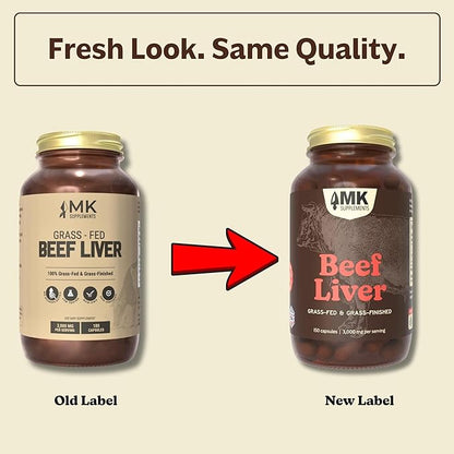 MK Supplements Grass Fed Beef Liver Supplement, Supports Energy Production, Detoxification, Digestion, Immunity and Full Body Wellness, Non-GMO, Freeze Dried, 30 Servings (3,000 mg Each)