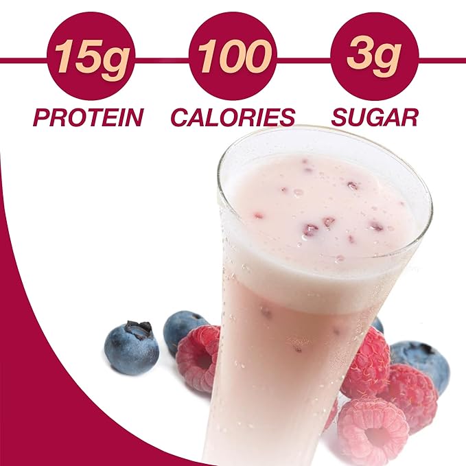 ProtiDiet Berries and Cream Protein Powder for Smoothies – 15g High Protein Berry Smoothie Mix, Low Sugar, Meal Replacement Shake – 7 Pouches