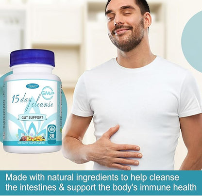 15 Day Cleanse Gut Support 1 Pack, Detox Supplement with Senna, Cascara Sagrada & Psyllium Husk, for Men and Women | 30 Capsules